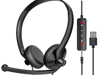 FEABASK USB Headset with Microphone for PC Laptop - Wired Computer Headphones with Noise Cancelling Microphone for Home