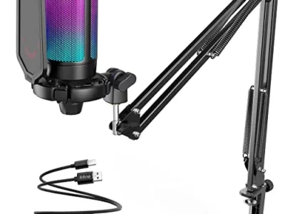 FIFINE Gaming PC USB Microphone, Podcast Condenser Mic with Boom Arm, Pop Filter, Mute Button for Streaming, Twitch, Online