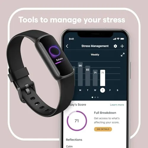 Fitbit Luxe-Fitness and Wellness-Tracker with Stress Management, Sleep-Tracking and 24/7 Heart Rate, Black/Graphite, One
