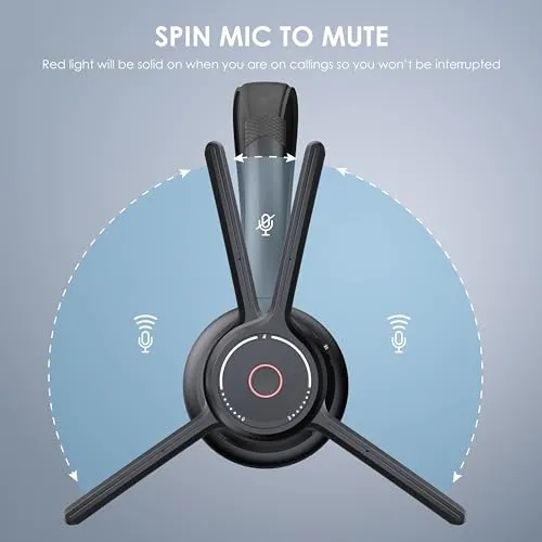 Gixxted Bluetooth Headset, Wireless Headset with Noise Cancelling Microphone for Work, On Ear Headphones with USB Dongle and