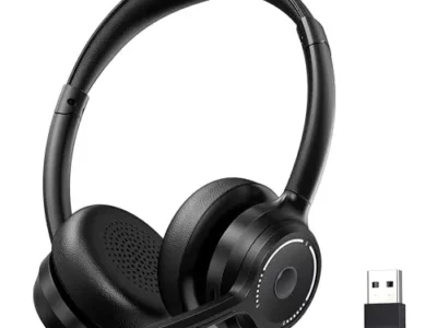 Gixxted Bluetooth Headset, Wireless Headset with Noise Cancelling Microphone for Work, On Ear Headphones with USB Dongle and