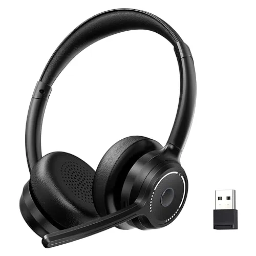 Gixxted Bluetooth Headset, Wireless Headset with Noise Cancelling Microphone for Work, On Ear Headphones with USB Dongle and