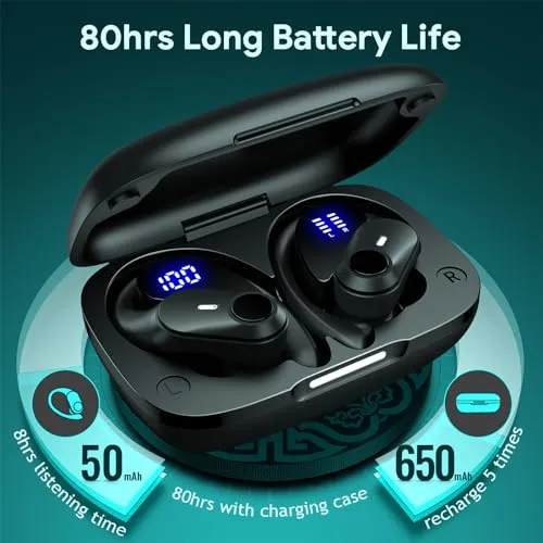 GOLREX Wireless Earbuds Bluetooth Headphones 80Hrs Playtime Ear Buds Power Display Wireless Charging Case Over-Ear Earbud