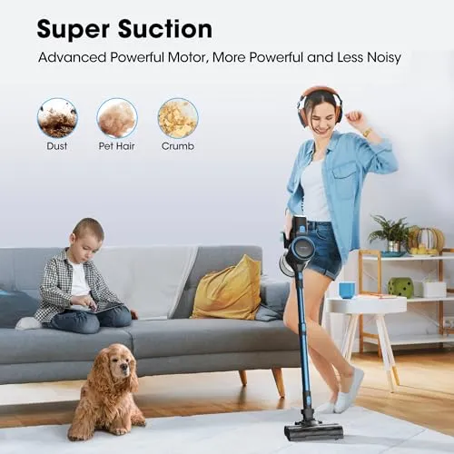 HAIMEEC Cordless Vacuum Cleaner, 6 in 1 Lightweight Stick Vacuum with LED Touch Display, Rechargeable Max 45mins Runtime for