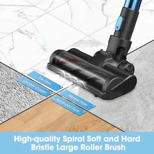 HAIMEEC Cordless Vacuum Cleaner, 6 in 1 Lightweight Stick Vacuum with LED Touch Display, Rechargeable Max 45mins Runtime for