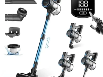 HAIMEEC Cordless Vacuum Cleaner, 6 in 1 Lightweight Stick Vacuum with LED Touch Display, Rechargeable Max 45mins Runtime for