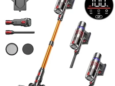HOMPANY Cordless Vacuum Cleaner, 500W/40Kpa Stick Vacuum with Touch Screen, Max 60 Mins Runtime, Anti-Tangle Vacuum Cleaner