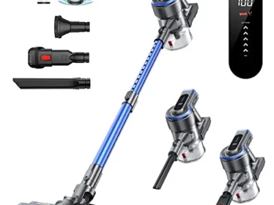 HONITURE Cordless Vacuum Cleaner 450W/38KPa Powerful Stick Vacuum Cleaner with LCD Touch Screen, 55Min Runtime Battery, 6 in