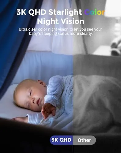 Hugolog 3K 5MP Indoor Pan/Tilt Security Camera, AI Sound Processing Ideal for Baby Monitor/Pet Camera/Home Security with