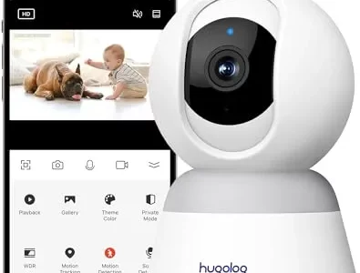 Hugolog 3K 5MP Indoor Pan/Tilt Security Camera, AI Sound Processing Ideal for Baby Monitor/Pet Camera/Home Security with