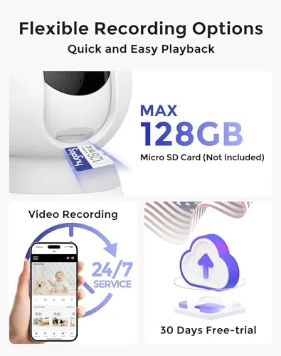 Hugolog 3K 5MP Indoor Pan/Tilt Security Camera, AI Sound Processing Ideal for Baby Monitor/Pet Camera/Home Security with