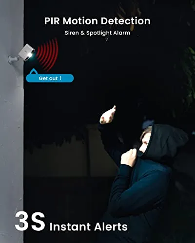 ieGeek Security Cameras Wireless Outdoor, 2K 3MP Battery Powered WiFi Security Camera with Spotlight & Siren Alarm, 2-Way