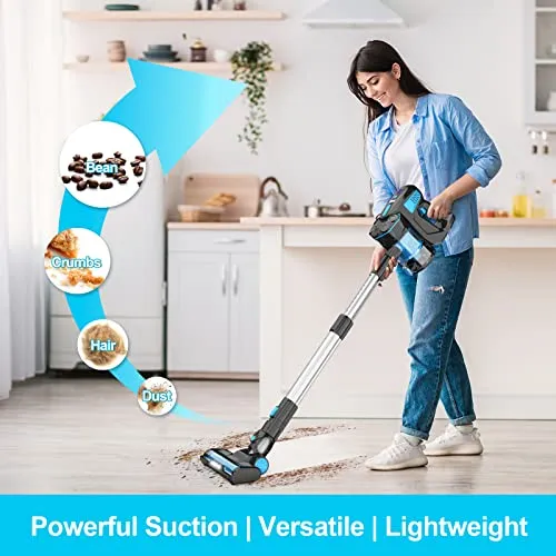 INSE Cordless Vacuum Cleaner, 6-in-1 Rechargeable Stick Vacuum, 45mins Runtime, Lightweight 2200mAh Battery Vacuum,