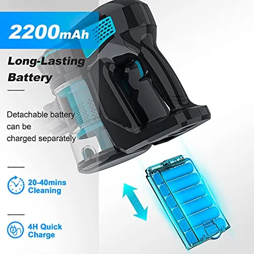 INSE Cordless Vacuum Cleaner, 6-in-1 Rechargeable Stick Vacuum, 45mins Runtime, Lightweight 2200mAh Battery Vacuum,