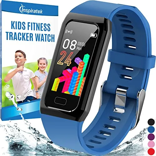 Inspiratek Kids Fitness Tracker for Girls and Boys (Age 5-16) - Waterproof Fitness Watch for Kids with Heart Rate Monitor,
