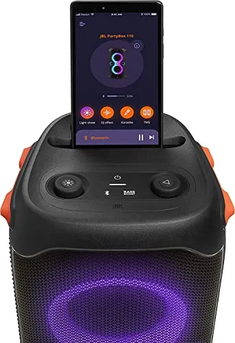 JBL PartyBox 110 - Portable Party Speaker with Built-in Lights, Powerful Sound and deep bass, Black Bluetooth speaker -