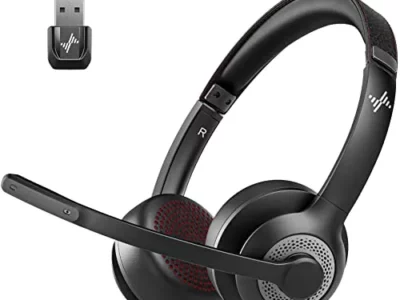 JIAMQISHI Wireless Headset with AI Noise Cancelling Microphone Bluetooth Headset - Bluetooth V5.2 Headphones with USB Dongle