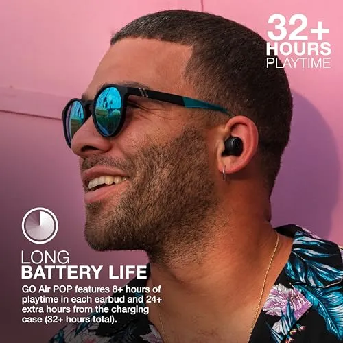 JLab Go Air Pop True Wireless Bluetooth Earbuds + Charging Case, Black, Dual Connect, IPX4 Sweat Resistance, Bluetooth 5.1