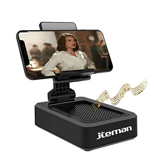 JTEMAN Cell Phone Stand with Wireless Bluetooth Speaker and Anti-Slip Base HD Surround Sound Perfect for Home and Outdoors