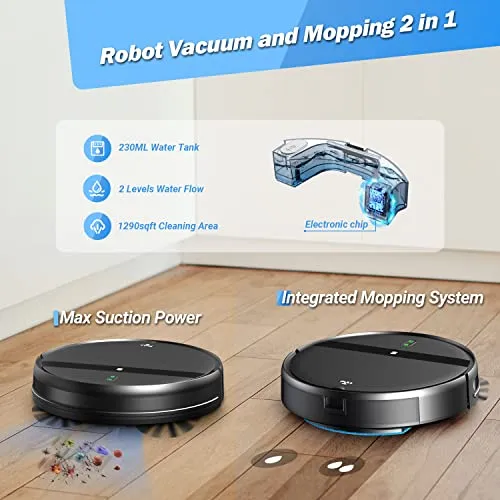 Kilgone Robot Vacuum and Mop Combo, WiFi/App/Alexa, 2 in 1 Robot Vacuum Cleaner with Tangle-Free Cyclone Suction, Scheduled
