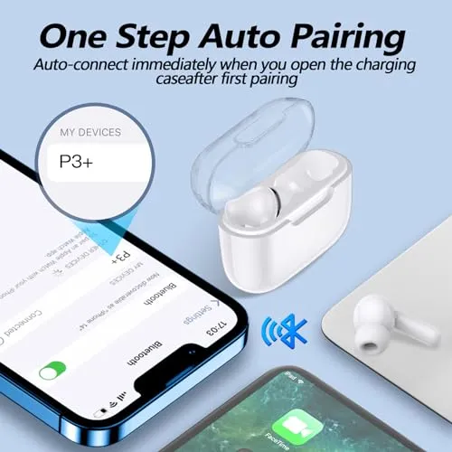 kurdene Bluetooth 5.3 Wireless Earbuds, P3+ Deep Bass Hi-fi Stereo Headset with Microphone in-Ear Call Noise Canceling