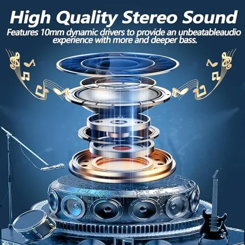 kurdene Bluetooth 5.3 Wireless Earbuds, P3+ Deep Bass Hi-fi Stereo Headset with Microphone in-Ear Call Noise Canceling