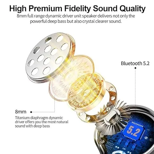 kurdene Bluetooth Wireless Earbuds, S8 Deep Bass Sound 38H Playtime IPX8 Waterproof Earphones Call Clear with Microphone