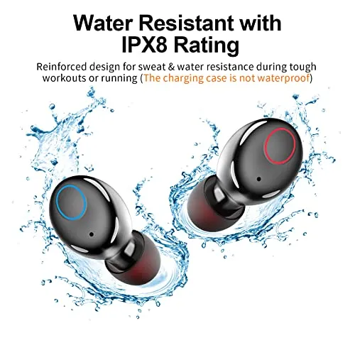 kurdene Bluetooth Wireless Earbuds, S8 Deep Bass Sound 38H Playtime IPX8 Waterproof Earphones Call Clear with Microphone