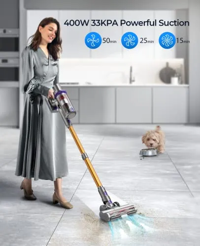 Laresar Cordless Vacuum Cleaner, 400W/33Kpa Stick Vacuum Cleaner with Touch Screen, Up to 50 Mins Runtime, Handheld