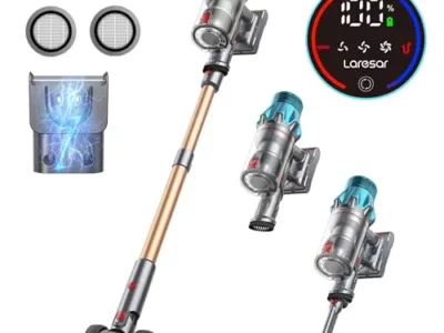 Laresar Cordless Vacuum Cleaner, 550W/45Kpa Stick Vacuum Cleaner with Touch Screen, Up to 60Mins Runtime, Anti-Tangle Vacuum