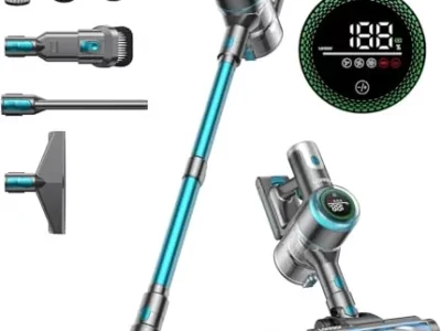 Laresar Cordless Vacuum Cleaner 60 Mins, 450W/38000pa Stick Vacuum Cleaner with Touch Screen, Anti-Tangle Handheld Vacuum