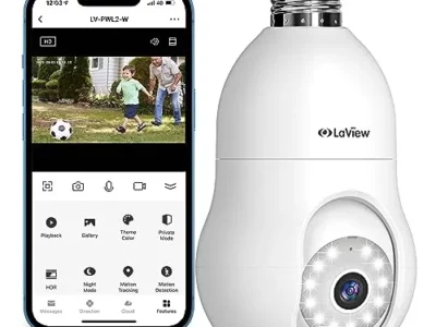 LaView 4MP Bulb Security Camera 2.4GHz,360° 2K Security Cameras Wireless Outdoor Indoor Full Color Day and Night, Motion