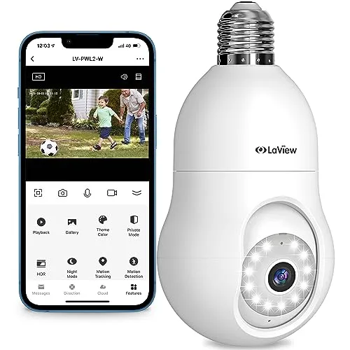 LaView 4MP Bulb Security Camera 2.4GHz,360° 2K Security Cameras Wireless Outdoor Indoor Full Color Day and Night, Motion