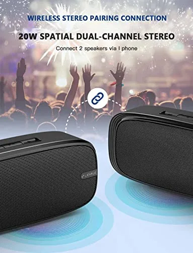 LENRUE Bluetooth Speaker, Wireless Portable Speaker with Loud Stereo Sound, Rich Bass, 12-Hour Playtime, Built-in Mic.