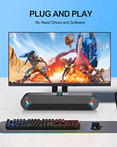 LENRUE Computer Speakers,Wired USB-Powered Sound-bar with 10W Stereo Sound for PC Desktop,Plug -n-Play (A39PRO /Black)
