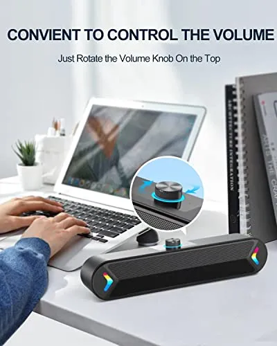 LENRUE Computer Speakers,Wired USB-Powered Sound-bar with 10W Stereo Sound for PC Desktop,Plug -n-Play (A39PRO /Black)