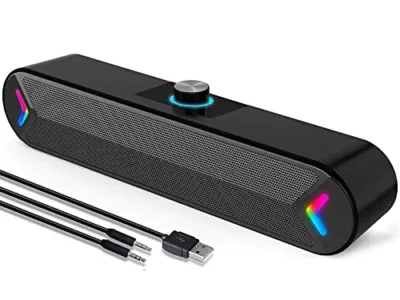 LENRUE Computer Speakers,Wired USB-Powered Sound-bar with 10W Stereo Sound for PC Desktop,Plug -n-Play (A39PRO /Black)