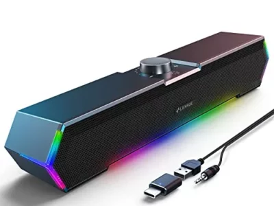 LENRUE G11 Computer Speakers for Desktop, Touch Lights PC Speakers with Surge Clear Sound, USB C/USB Powered for Computer