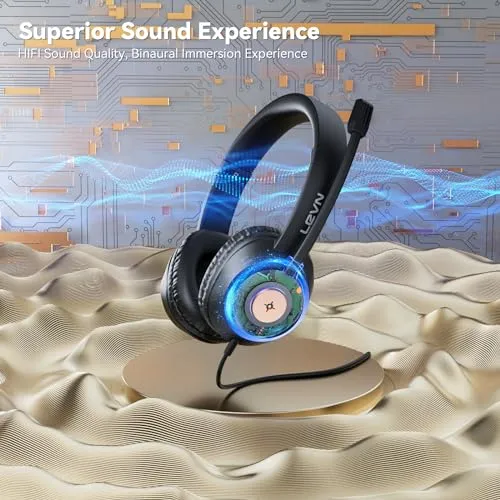 LEVN Headset with Mic, USB Headset with Microphone, Computer Headset with Noise Cancelling Microphone for Laptop PC, Mute
