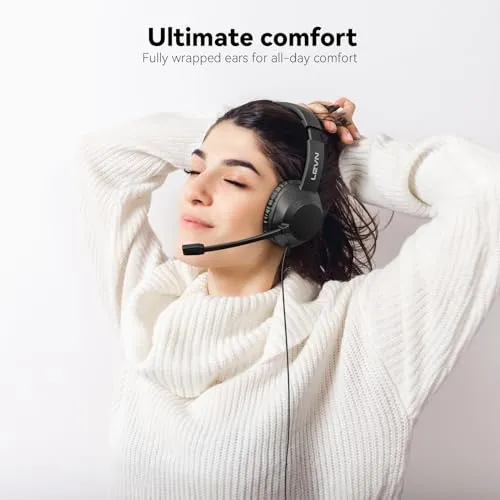 LEVN Headset with Mic, USB Headset with Microphone, Computer Headset with Noise Cancelling Microphone for Laptop PC, Mute