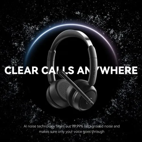 LEVN Wireless Headset, Bluetooth Headset with Noise Canceling Microphone & Charging Base, 65 Hrs Working Time 2.4G Headset