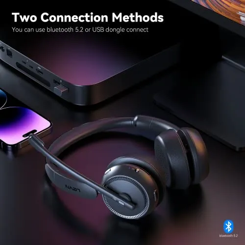LEVN Wireless Headset, Bluetooth Headset with Noise Canceling Microphone & Charging Base, 65 Hrs Working Time 2.4G Headset