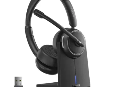 LEVN Wireless Headset, Bluetooth Headset with Noise Canceling Microphone & Charging Base, 65 Hrs Working Time 2.4G Headset