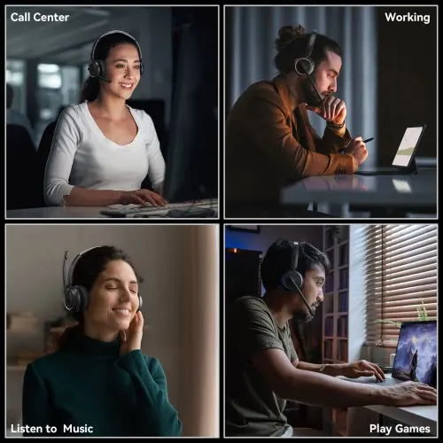 LEVN Wireless Headset, Bluetooth Headset with Noise Canceling Microphone & Charging Base, 65 Hrs Working Time 2.4G Headset