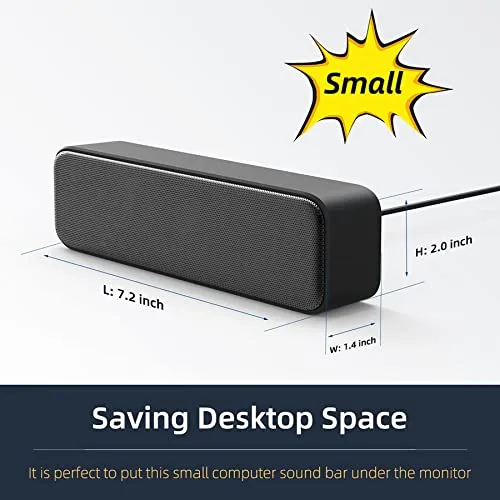 LIELONGREN [Upgraded] USB Computer /Laptop Speaker with Stereo Sound & Enhanced Bass, Portable Mini Sound Bar for Windows