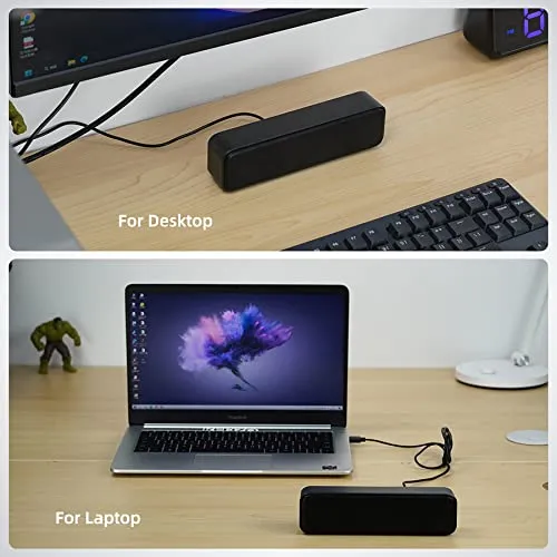 LIELONGREN [Upgraded] USB Computer /Laptop Speaker with Stereo Sound & Enhanced Bass, Portable Mini Sound Bar for Windows