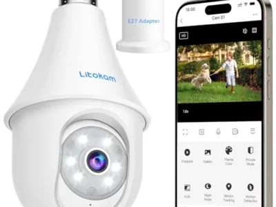 litokam 4MP Light Bulb Security Cameras Wireless Outdoor 2.4GHz, 2K 360°Cameras for Home Security Outside Indoor, Motion