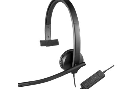 Logitech H570e Wired Headset, Mono Headphones with Noise-Cancelling Microphone, USB, In-Line Controls with Mute Button,