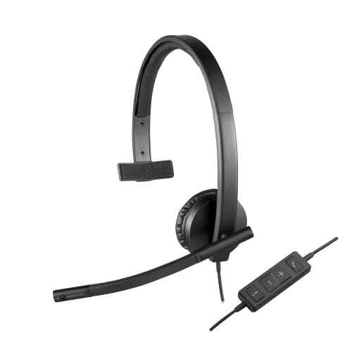 Logitech H570e Wired Headset, Mono Headphones with Noise-Cancelling Microphone, USB, In-Line Controls with Mute Button,