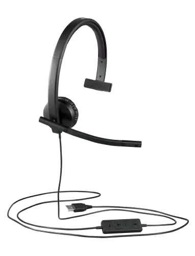 Logitech H570e Wired Headset, Mono Headphones with Noise-Cancelling Microphone, USB, In-Line Controls with Mute Button,